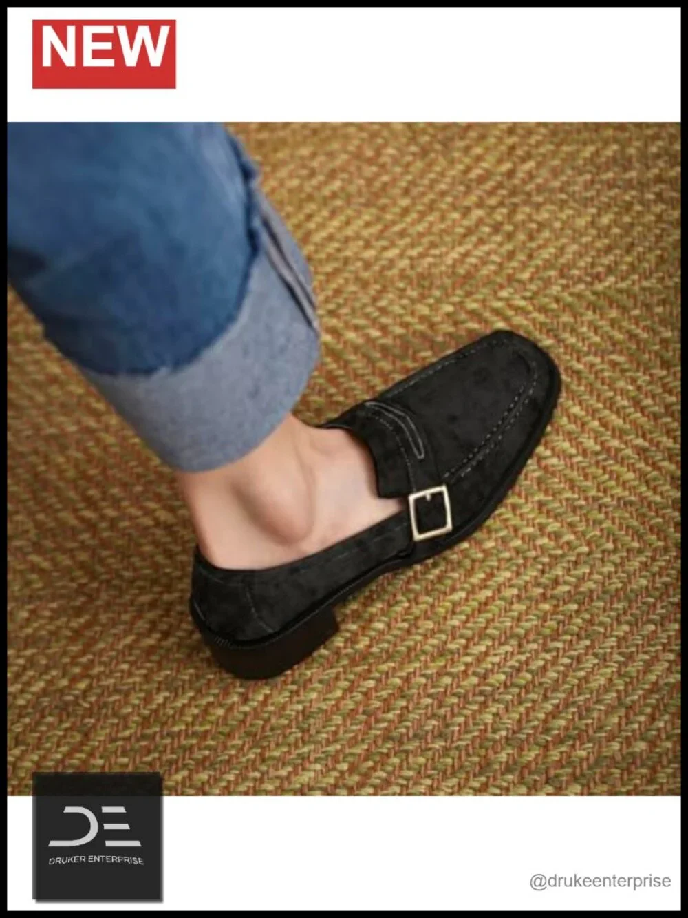 Women's Chunky Heel Square Toe Loafers Patent Leather Slip On